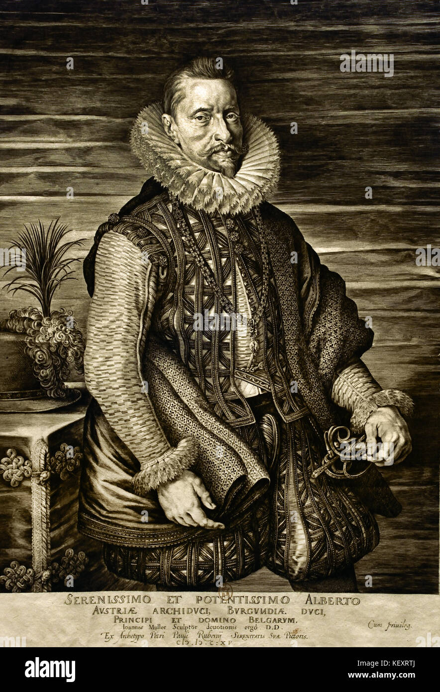 Albert VII, Arciduca d'Austria ( con sua moglie Isabella Clara Eugenia, sovrana degli Asburgo Paesi Bassi tra il 1598 e il 1621. ) Che era stato il Cardinale Arcivescovo di Toledo, viceré del Portogallo e Governatore Generale dei Paesi Bassi di Habsburg, Spagna. 1615 Jan Harmensz Muller olandese ( Paesi Bassi ) dopo Peter Paul Rubens (1577-1640) pittore fiammingo tradizione Barocca .Anversa, Antwerpen, Belgio, Foto Stock