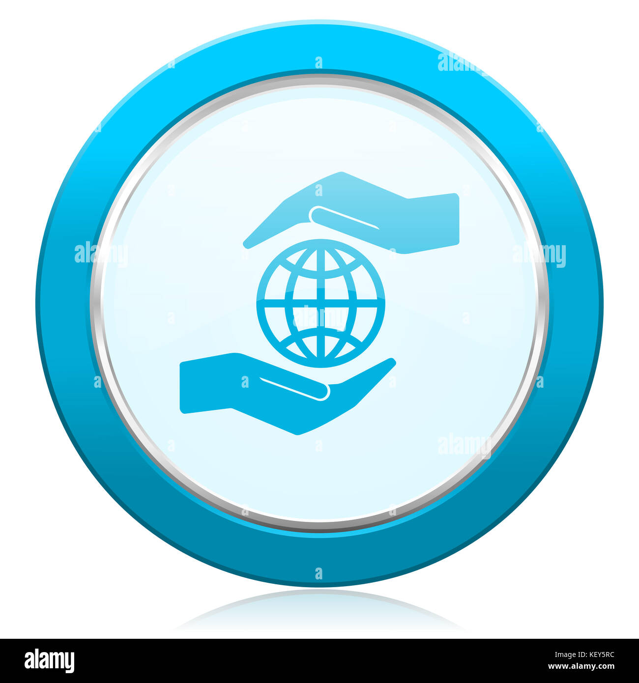 Proteggi le mani con l'icona a forma di nastro con bordo metallico color argento cromato. Pulsante rotondo per progettisti di applicazioni Internet e per telefoni cellulari. Foto Stock