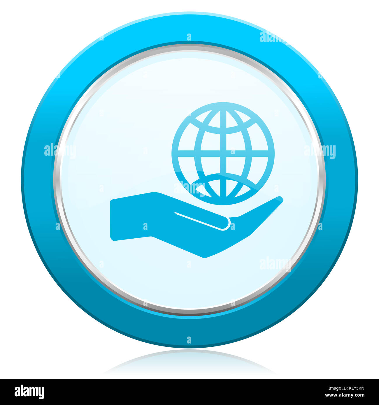 Proteggi le mani con l'icona a forma di nastro con bordo metallico color argento cromato. Pulsante rotondo per progettisti di applicazioni Internet e per telefoni cellulari. Foto Stock