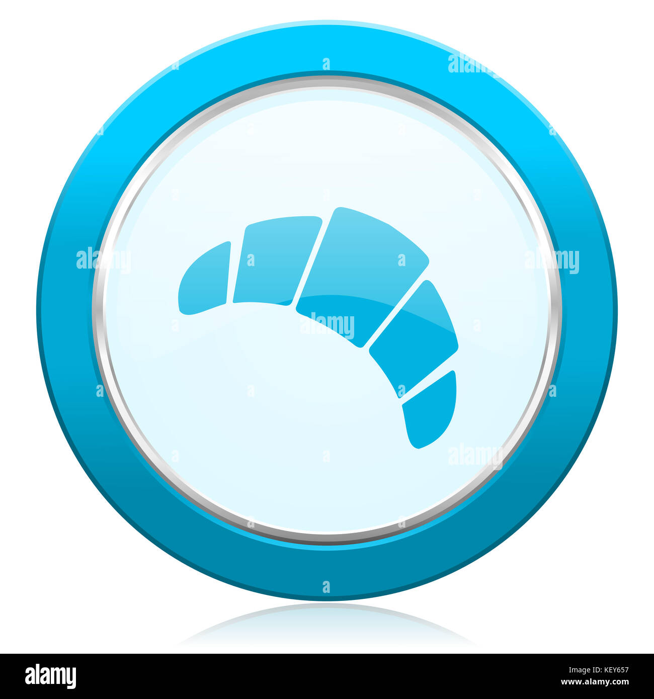 Icona Web croissant blu cromato argento metallizzato con bordo. Pulsante rotondo per progettisti di applicazioni Internet e per telefoni cellulari. Foto Stock