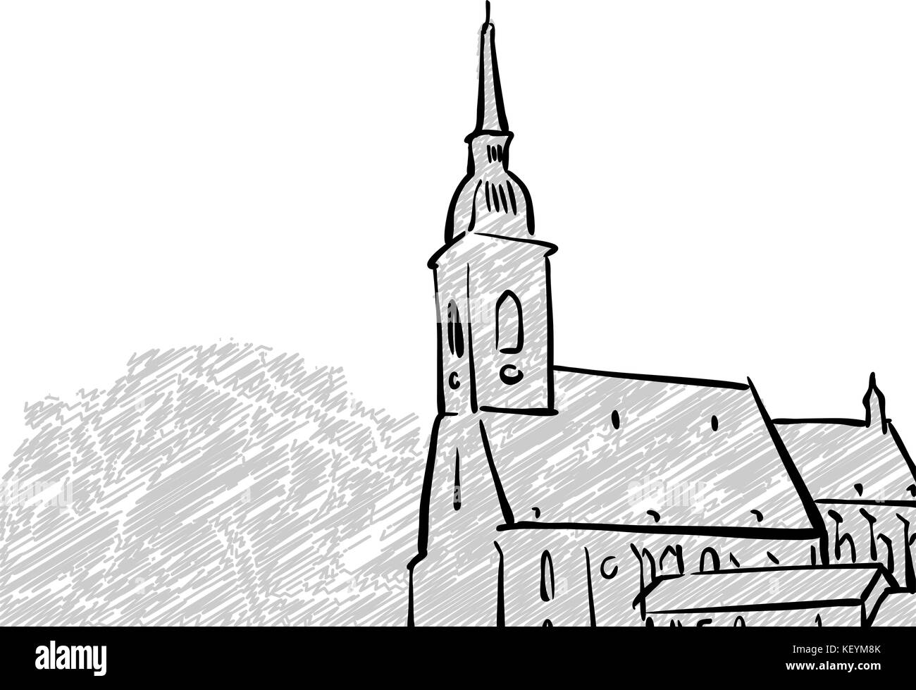 Bratislava, Slovacchia famoso disegno di viaggio. Lineart disegno a mano. Biglietto di auguri design, illustrazione vettoriale Illustrazione Vettoriale