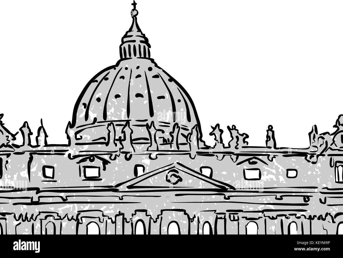 Vaticano famoso disegno di viaggio. Lineart disegno a mano. Biglietto di auguri design, illustrazione vettoriale Illustrazione Vettoriale