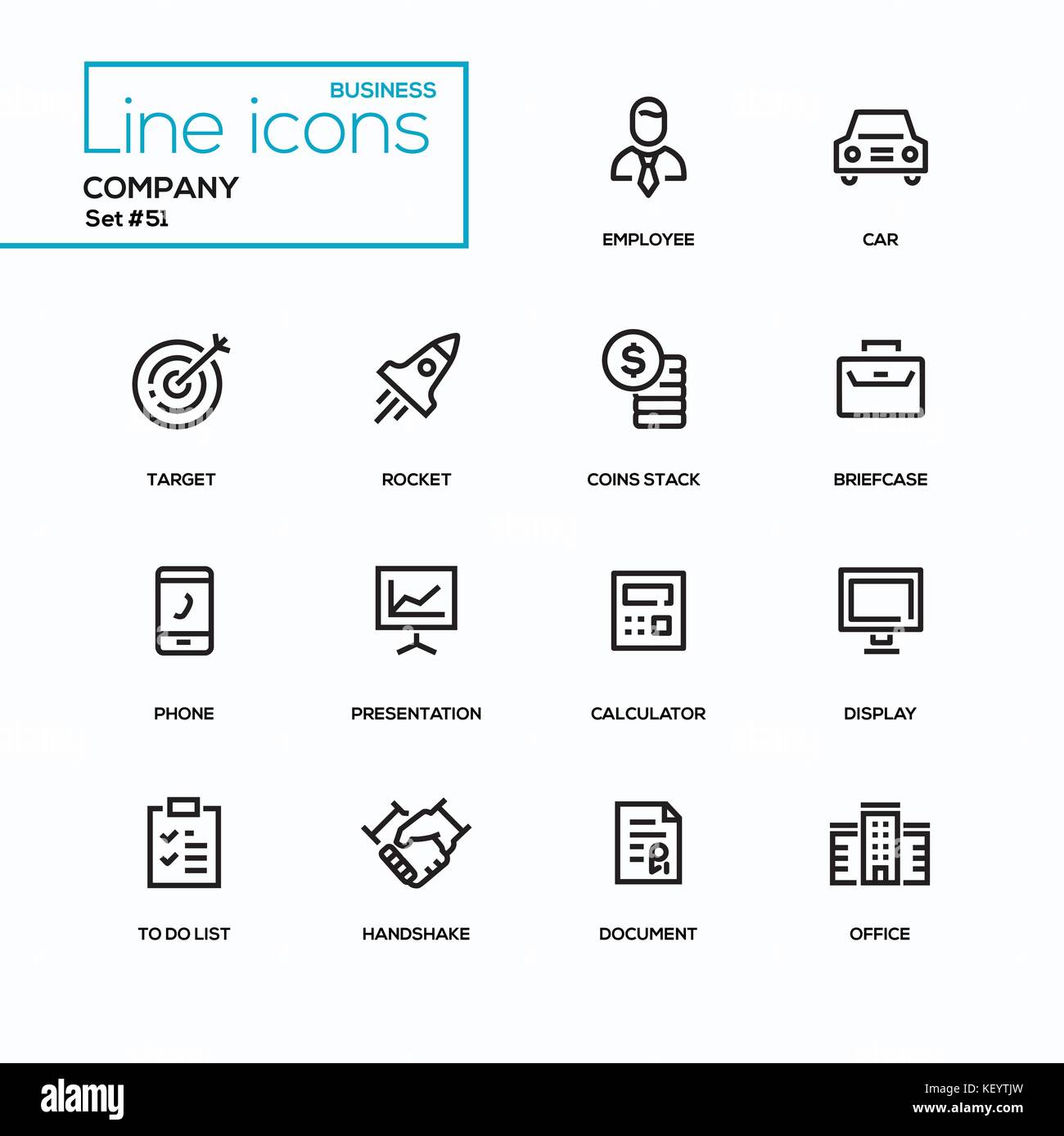 Il concetto di business, azienda - linea design set di icone Illustrazione Vettoriale