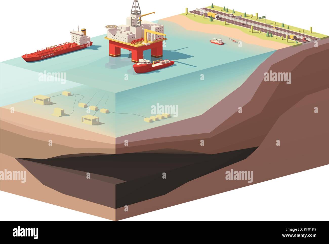 Vettore low poly offshore della piattaforma di perforazione Illustrazione Vettoriale