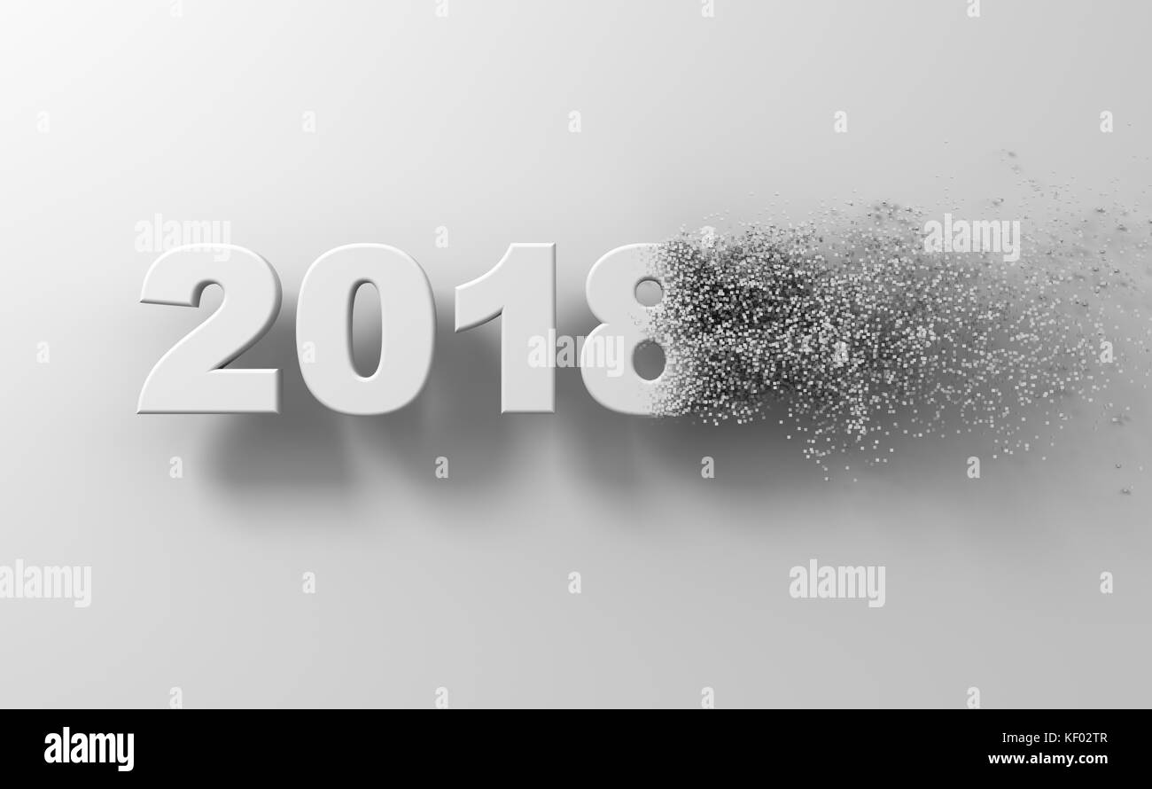 2018 il testo bianco si disintegri in 3d pixel Foto Stock
