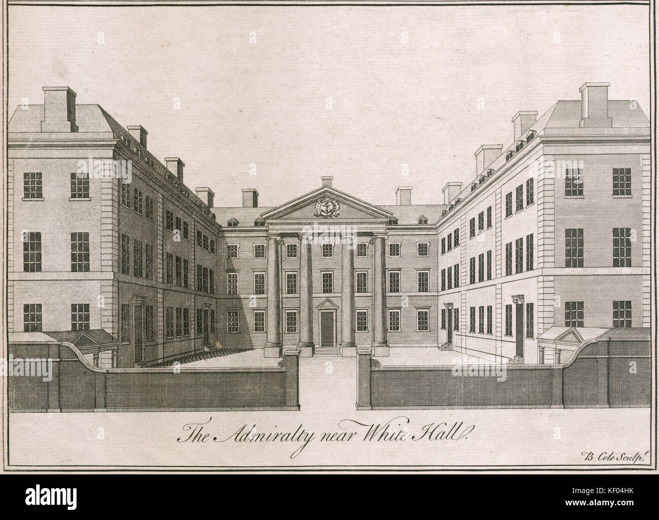 L'Ammiragliato edificio nei pressi di Whitehall, Westminster, London. Admiralty fu costruito da Thomas Ripley 1723-26. Incisione del 1750 da B. Cole. Mayson Beeton Foto Stock