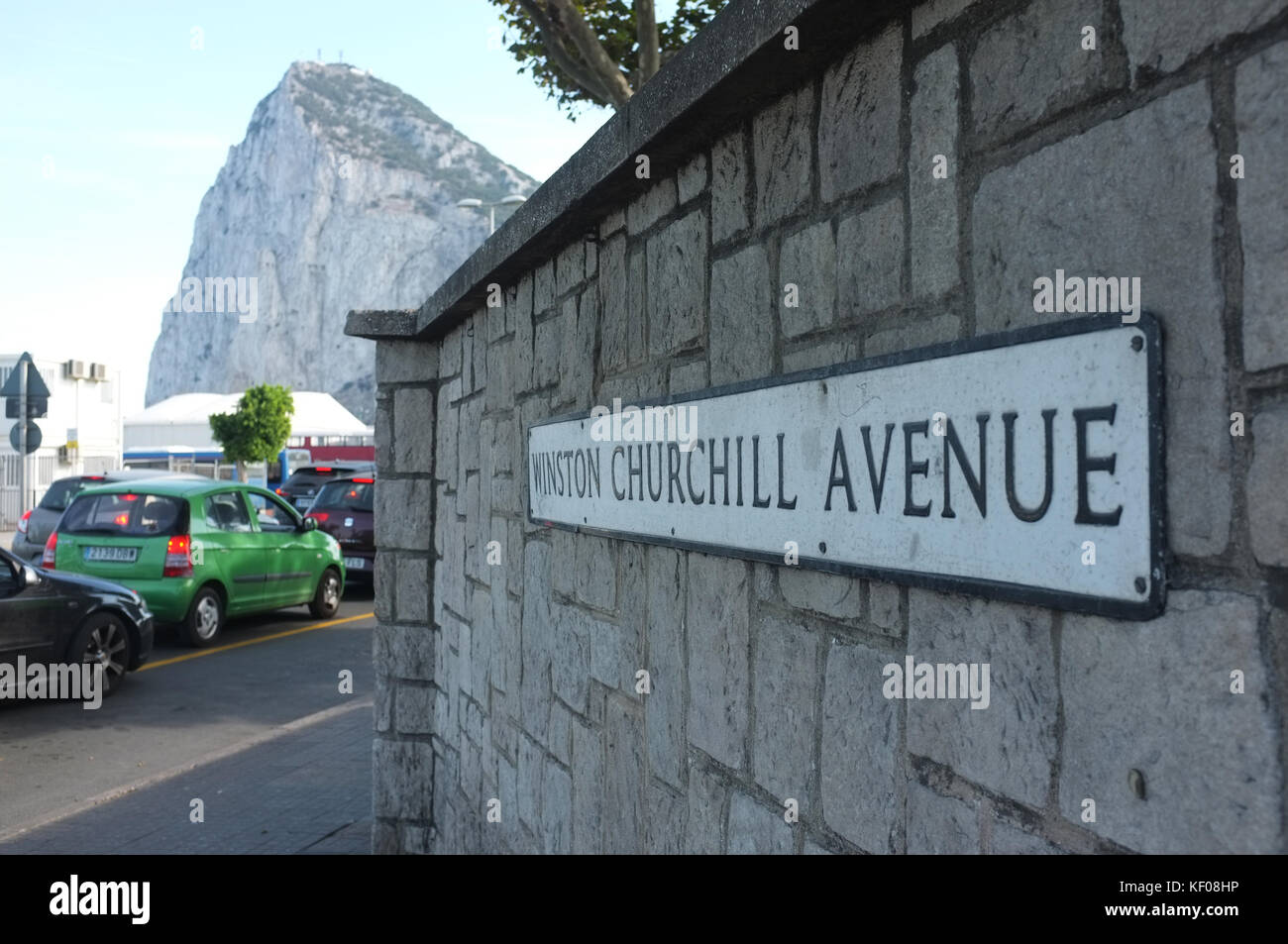 Un cartello stradale di Winston Churchill Avenue, Gibilterra, settembre 2017 Foto Stock