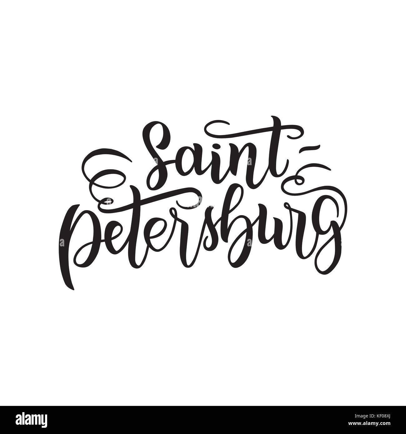 Il logo della città isolata su bianco. etichetta nera o logotipo. vintage calligrafia badge in stile grunge. Grande per t-shirt o poster. San Pietroburgo, Russia Illustrazione Vettoriale