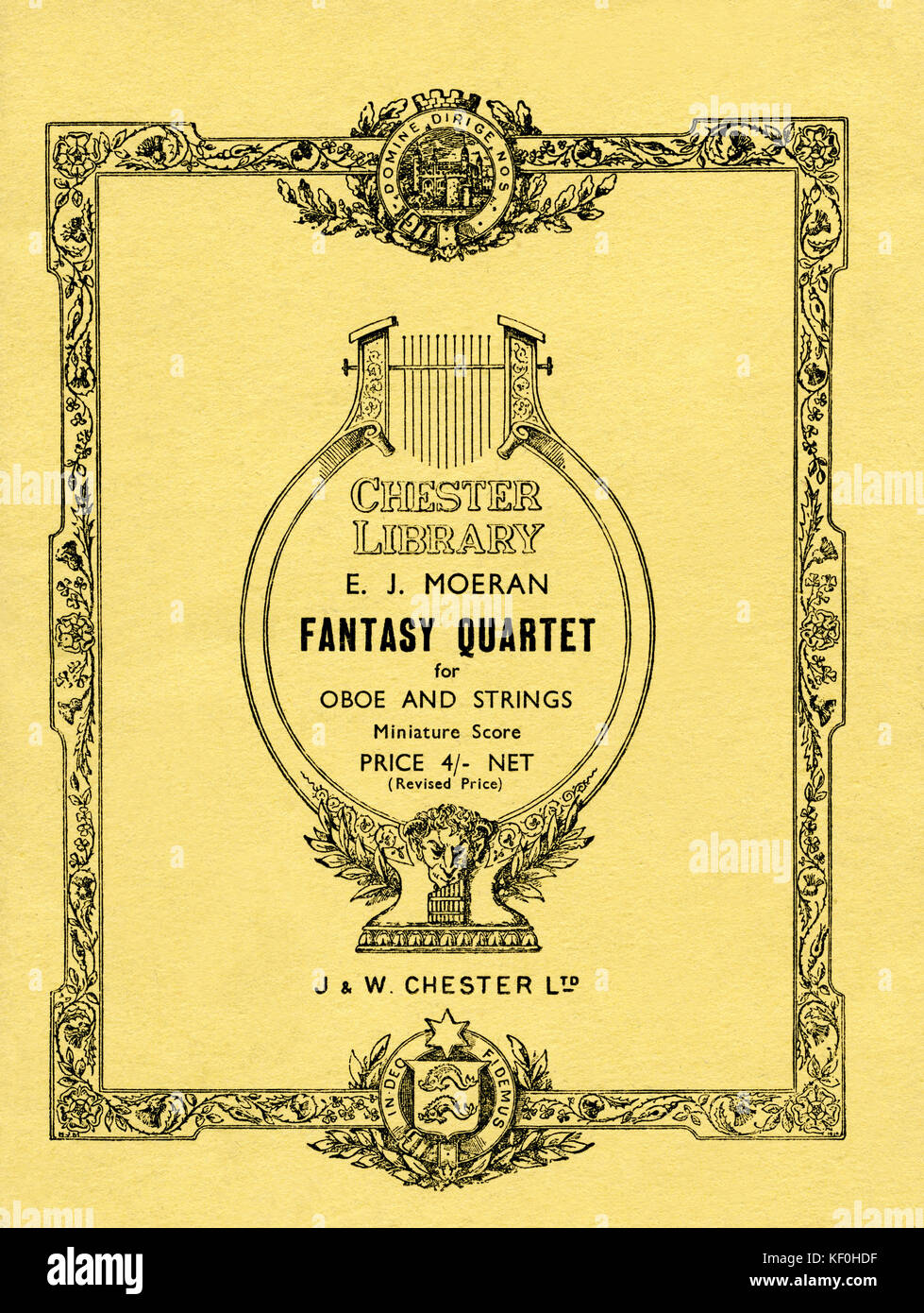 Ernest John Moeran 's "Fantasy Quartetto per oboe e stringhe". Punteggio ottenuto coperchio, pubblicato da J & W Chester, Londra, 1947. Compositore inglese, 31 Dicembre 1894 - 1 dicembre 1950. Foto Stock