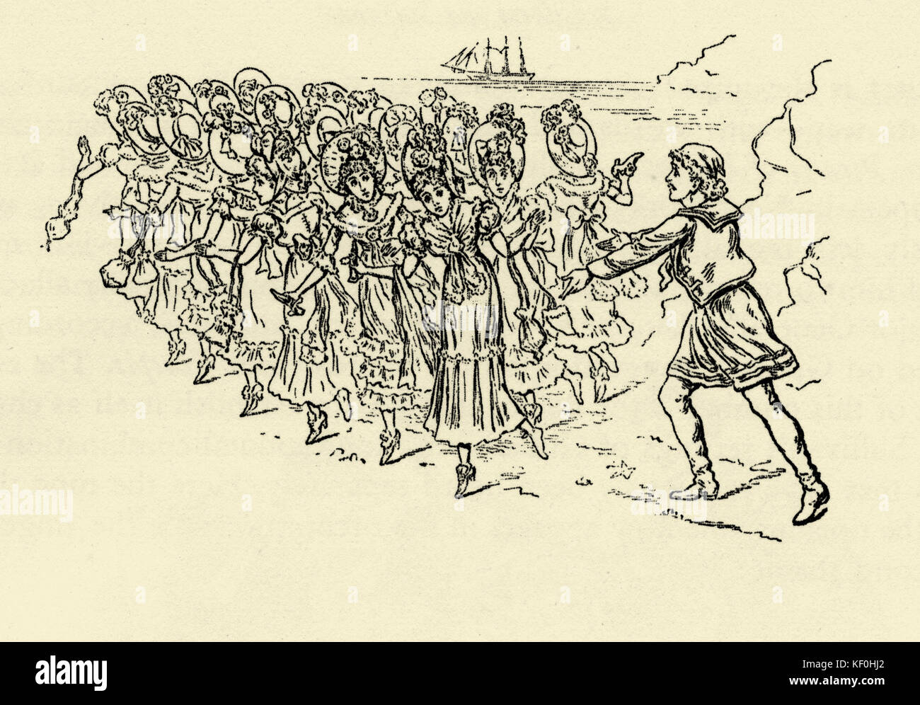 "I Pirati di Penzance', opera comica di Gilbert e Sullivan. Illustrazione di una scena. 'Un pirata! Orrore!' sketch da Orazio Morehen. Foto Stock