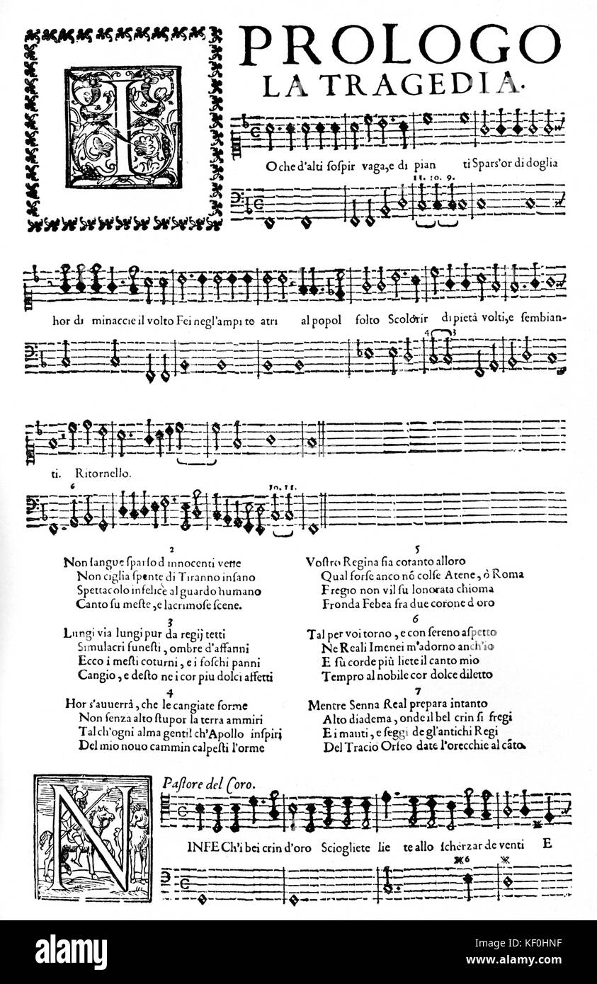 'Musiche sopra l'Euridice" di Jacopo Peri, opera del 1600. JP compositore italiano, cantante e co-fondatore del genere di opera 20 Agosto 1551 - 12 agosto 1633 Foto Stock