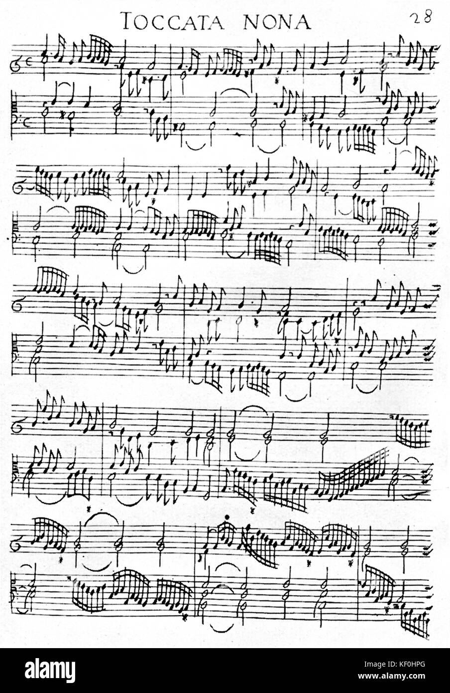"Toccata Nona' da Girolamo Frescobaldi. ScorePage da 'Toccate e partizioni II'. GF compositore italiano 13 settembre 1583 - 1 marzo 1643. Foto Stock