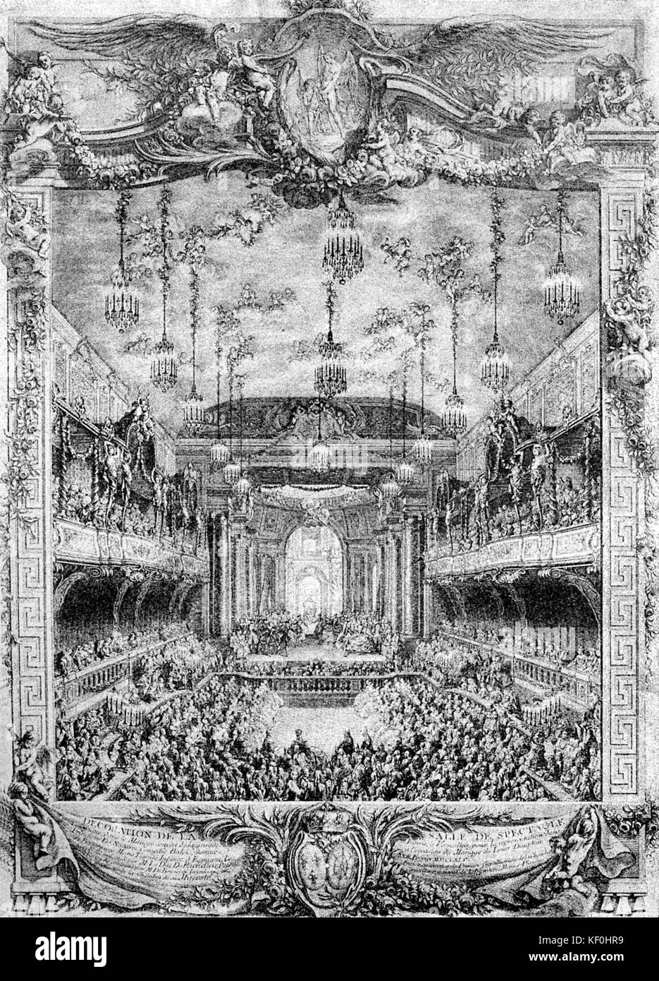 Prestazioni in Versailles, 1745. Dopo una incisione. La Monarch al momento Louis XV 1 Settembre 1715 - 10 maggio 1774. Foto Stock