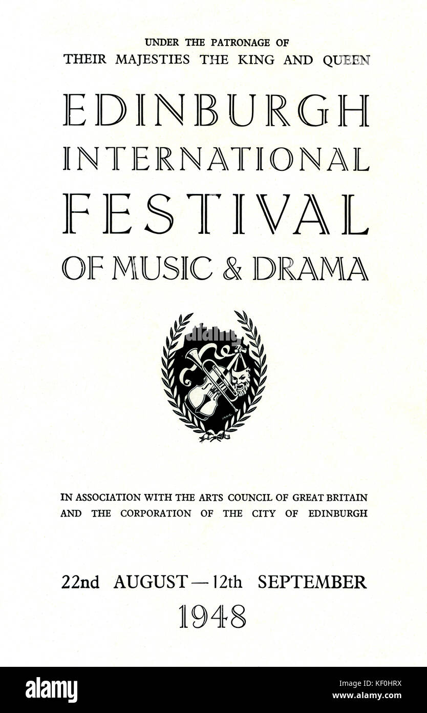 Programma per 'Edinbugh Festival Internazionale di Musica e Teatro', 22 agosto - 12 settembre 1948. (Secondo festival) Foto Stock