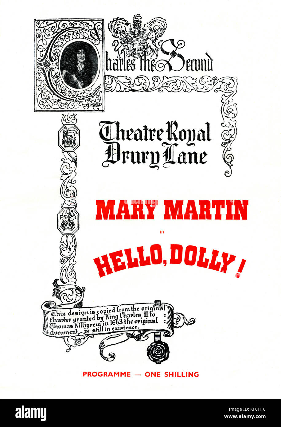 Programma per 'Hello Dolly!' al Theatre Royal Drury Lane, Londra, 1965. Musical di Jerry Herman, compositore americano e paroliere b. Il 10 luglio 1931. Foto Stock