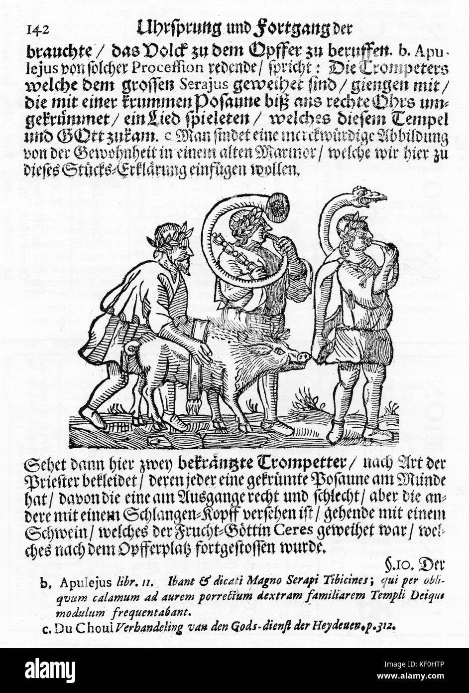 Salomon von Til, 'Dicht-, cantare- und Spiel-Kunst, così wohl der Alten, als ins besonder der hebreer. Durch neusgierige Untersuchung der Antiquitat aus Ihrer vorigen Dunckelheit wieder auffgeklaret: Als Vorlauffer d' gottlichen Psalmen zu besserem dero Verstand dem dienend Leser und zum deutlicherm Begriff ihres Gebrauchs unter beyden Testamenten Anleitung zu geben, durch Salomon von Til Professor und Diener des gottlichen mosto zu Leida." Titolo pagina con la xilografia raffigurante un cinghiale e musicisti che suonano strumenti in ottone. SvT, 1644-1713. Foto Stock