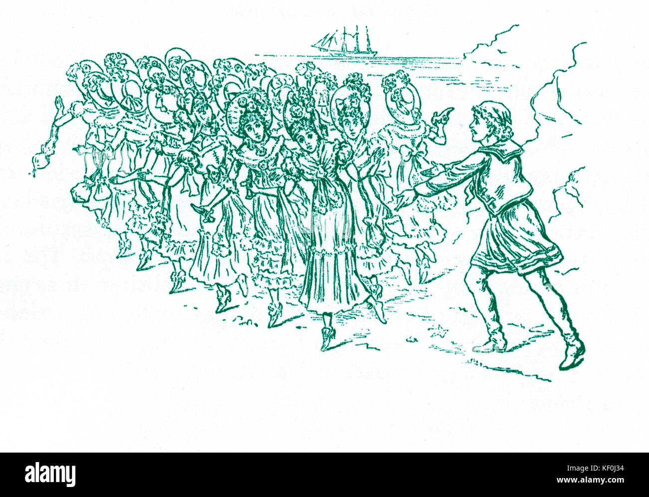 I pirati di Penzance', opera comica di Gilbert e Sullivan. Illustrazione di una scena. 'Un pirata! Orrore!' sketch da Orazio Morehen. Versione oscurata. Foto Stock