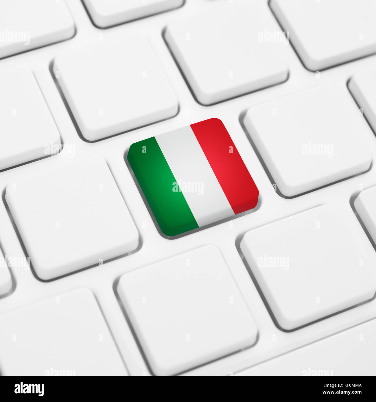 Lingua italiana o in italia web concept. bandiera nazionale pulsante o tasto sulla tastiera bianca Foto Stock