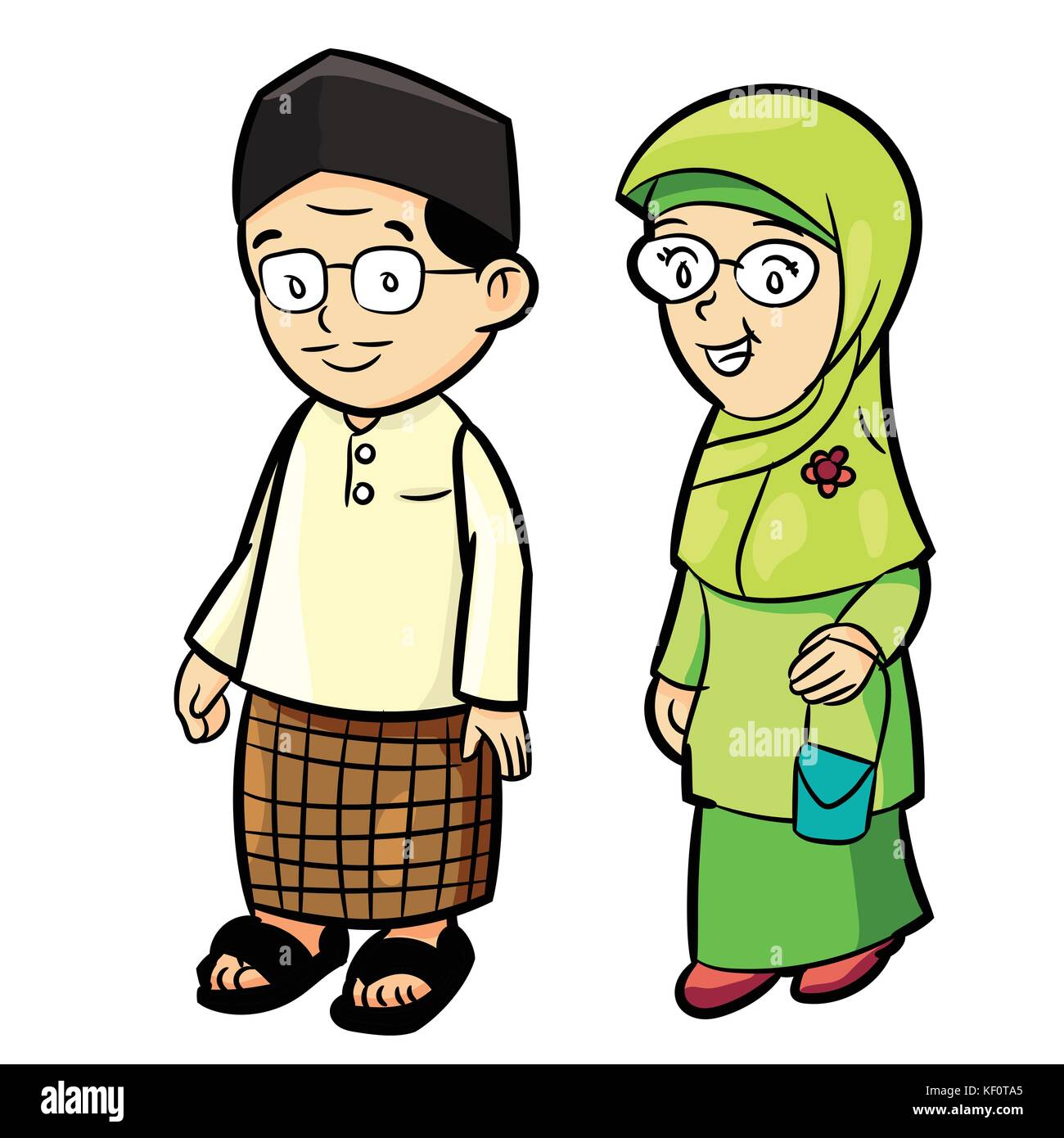 Mano bozzetto di adulto malay cartoon di carattere isolato, in bianco e nero del fumetto illustrazione vettoriale per libro da colorare - linea tracciata vettore Illustrazione Vettoriale