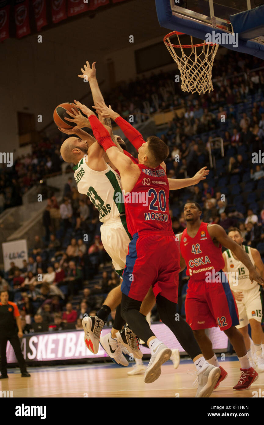 Mosca, Russia. 25 ottobre 2017. Basket Euroleague, CSKA Mosca - Panathinaikos Superfood, Atene, terzo turno, arena USK im Gomelskogo, Mosca, Russia. Crediti: Konstantin Zismanov/Alamy Live News Foto Stock