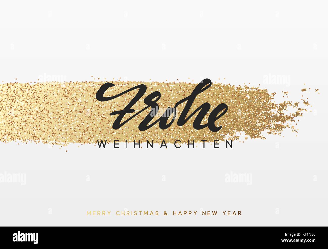 Lettering tedesco frohe weihnachten. sfondo di Natale con oro lucente spazzola di vernice. Illustrazione Vettoriale