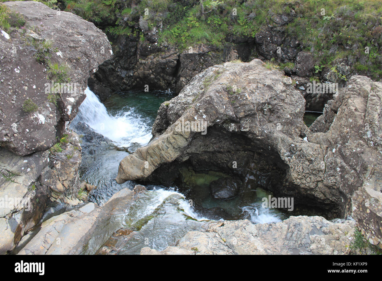 L'acqua che scorre attraverso la roccia erosa lasciando il suo marchio. Foto Stock