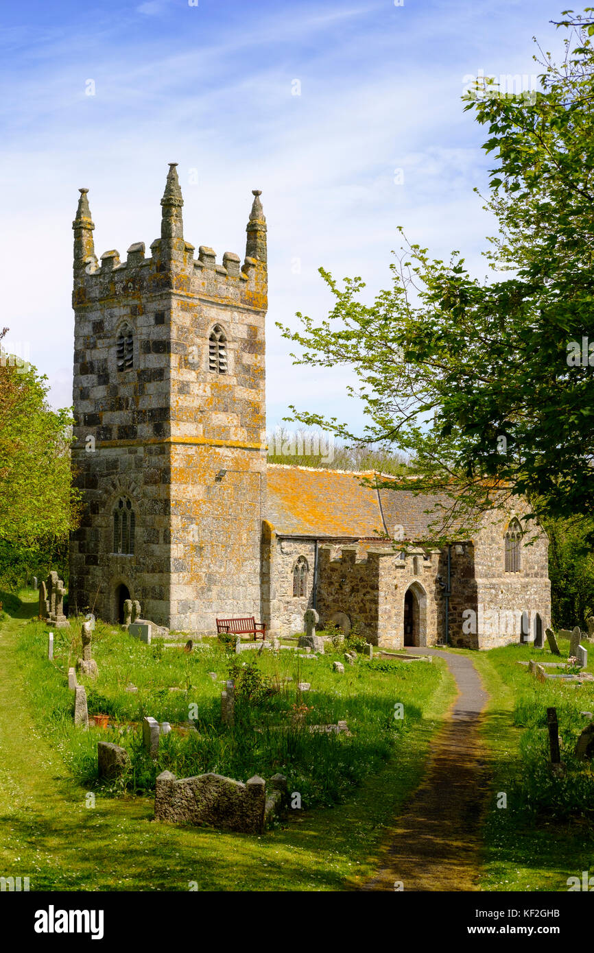 Kirche St Wynwallow in Landewednack, lucertola, Lizard-Halbinsel, Cornwall, Inghilterra, Großbritannien Foto Stock