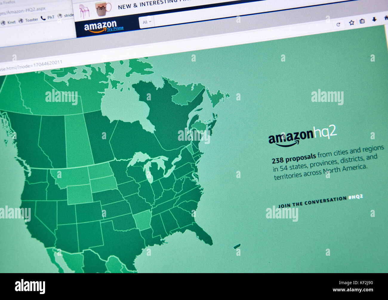 Montreal, Canada - 24 ottobre 2017: amazon seconda sede descrizione e mappa sul sito ufficiale. Amazon HQ2 sarà amazon seconda sede Foto Stock