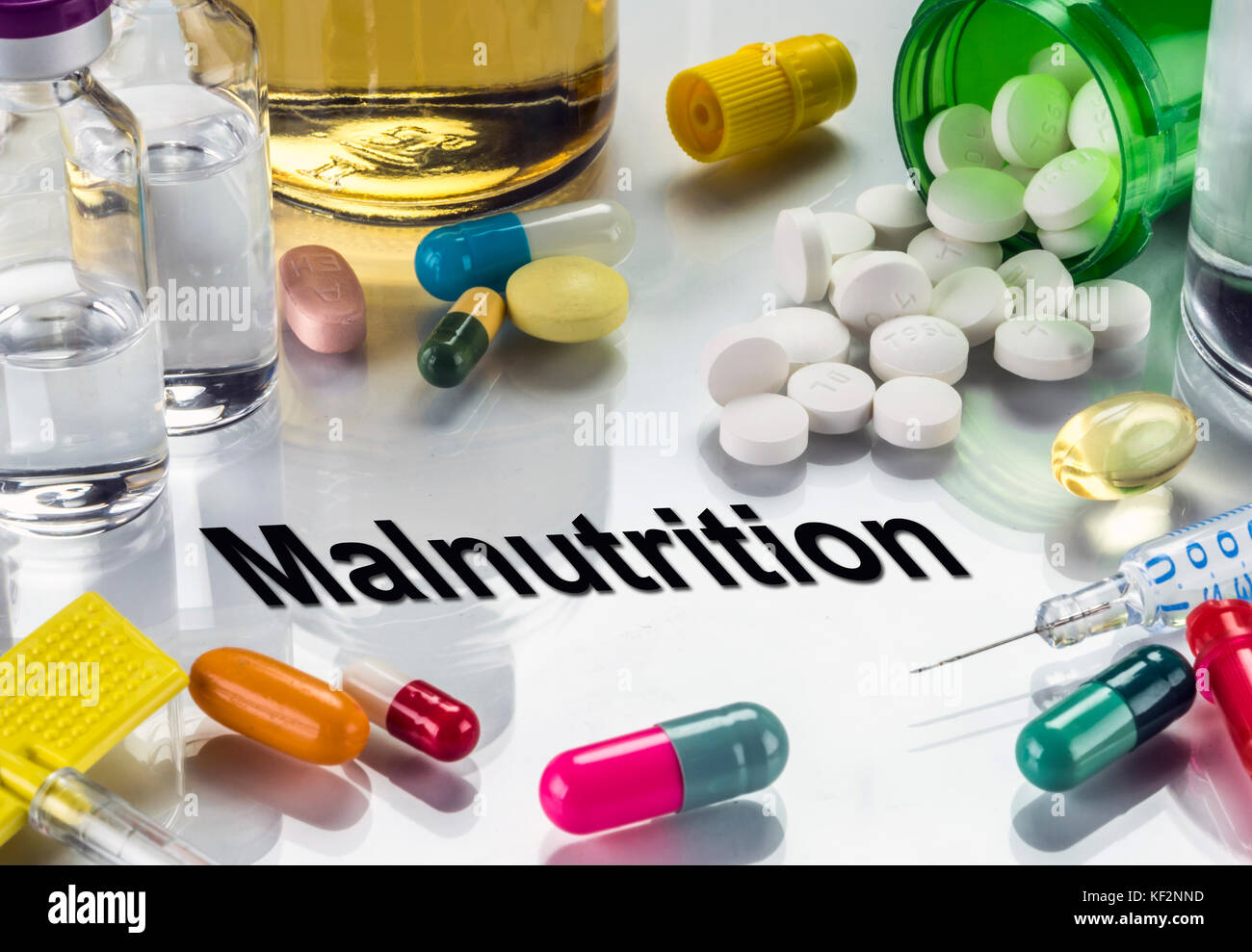 La malnutrizione, medicinali come concetto di trattamento ordinario, immagine concettuale Foto Stock