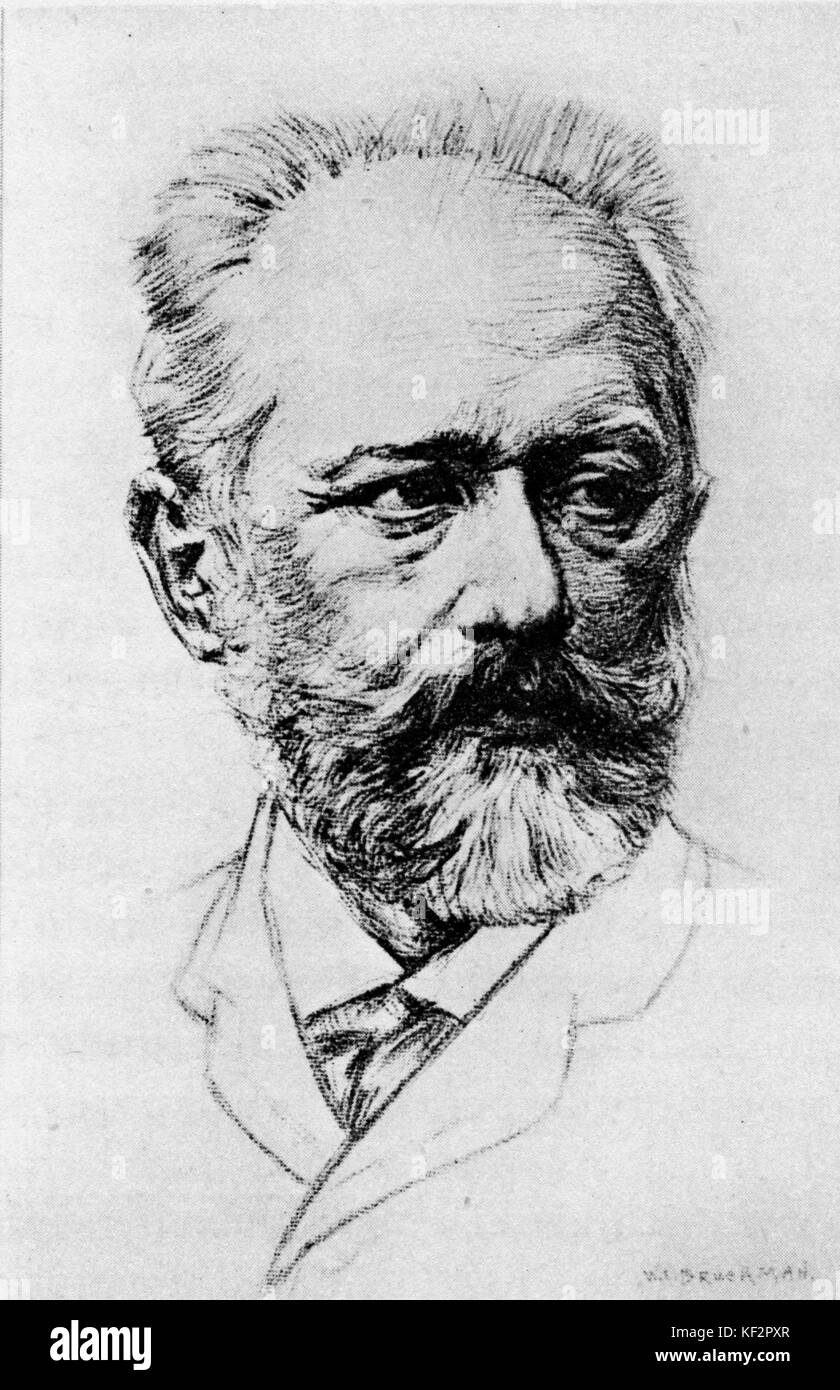 Ritratto di Pietro Ilyitch Tchaikovsky. Disegno di W L Bruckman. PIT: Il compositore russo, 7 maggio 1840 - 6 novembre 1893. Foto Stock