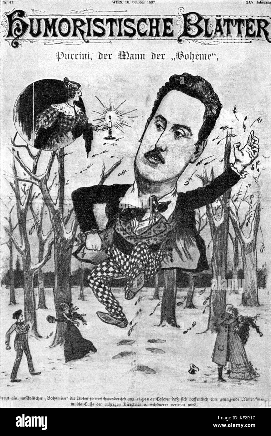 La caricatura di Giacomo Puccini, l'autore di ' La Boheme ' sul coperchio del Humoristiche Blatter, 1897. GP: compositore italiano: 22 dicembre 1858 - 29 novembre 1924. Foto Stock