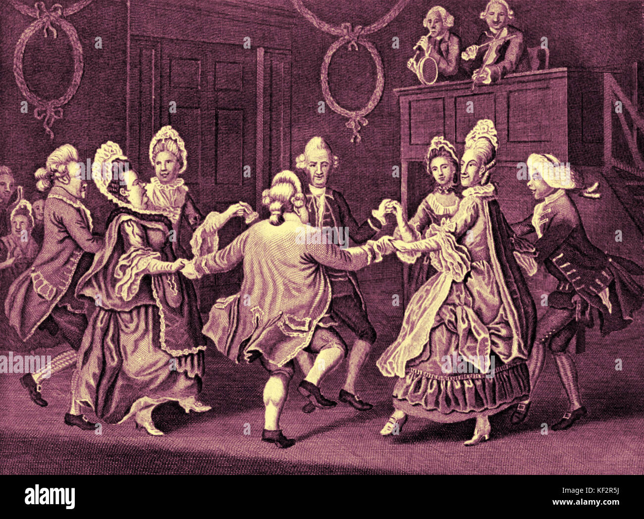 Fine XVIII secolo cotillon scena dance incisione di J. Collet & J. Caldwell, 1771. Foto Stock
