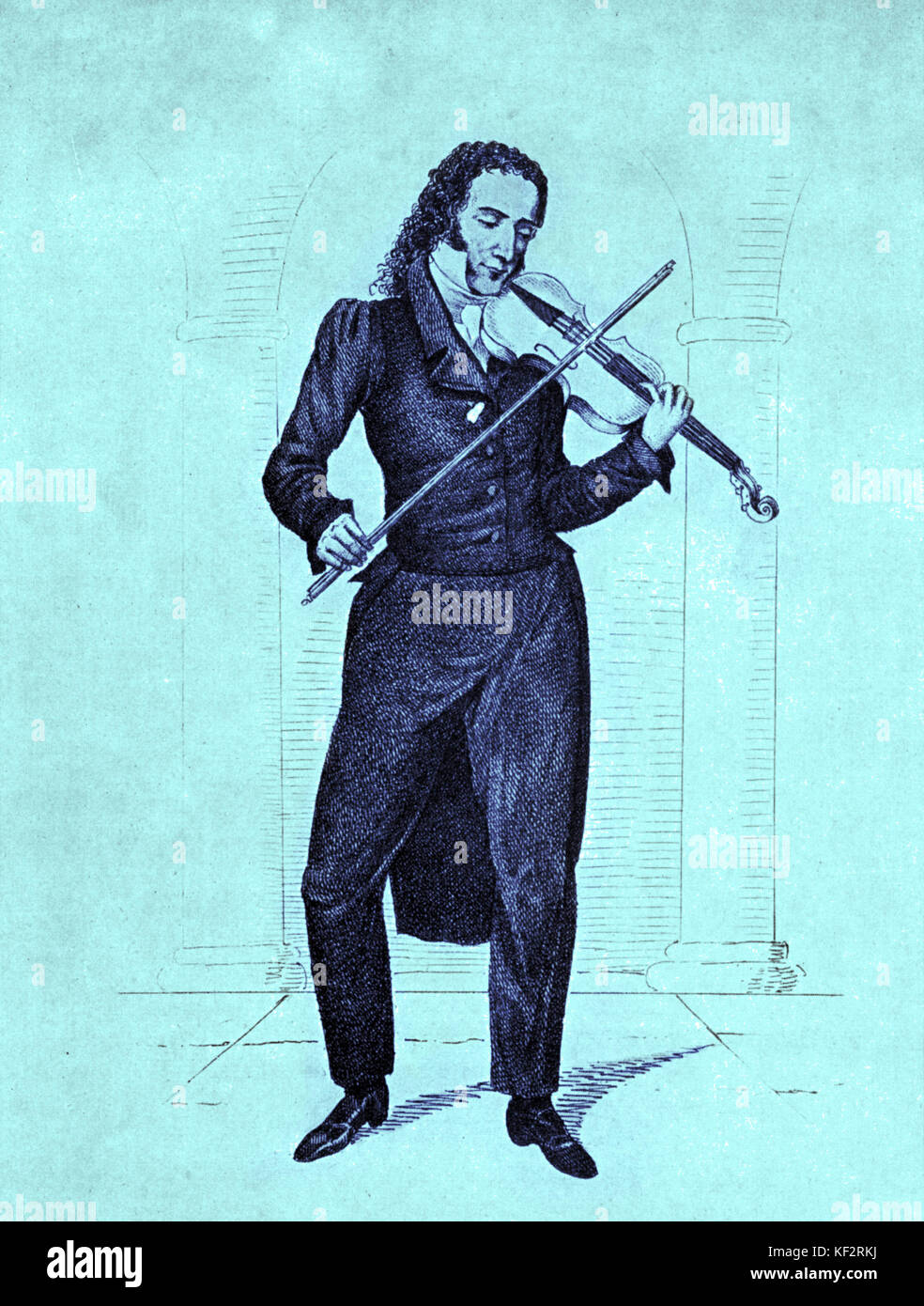 Niccolò Paganini suona il violino. L'Italiano violinista e compositore, 27 Ottobre 1782 - 27 maggio 1840. Il tappo si legge "Il primo violino giocatore del suo tempo presso il Teatro Nazionale a Nurnberg 9 Novembre, 1829. L'Italiano violinista e compositore 1782-1840 Foto Stock