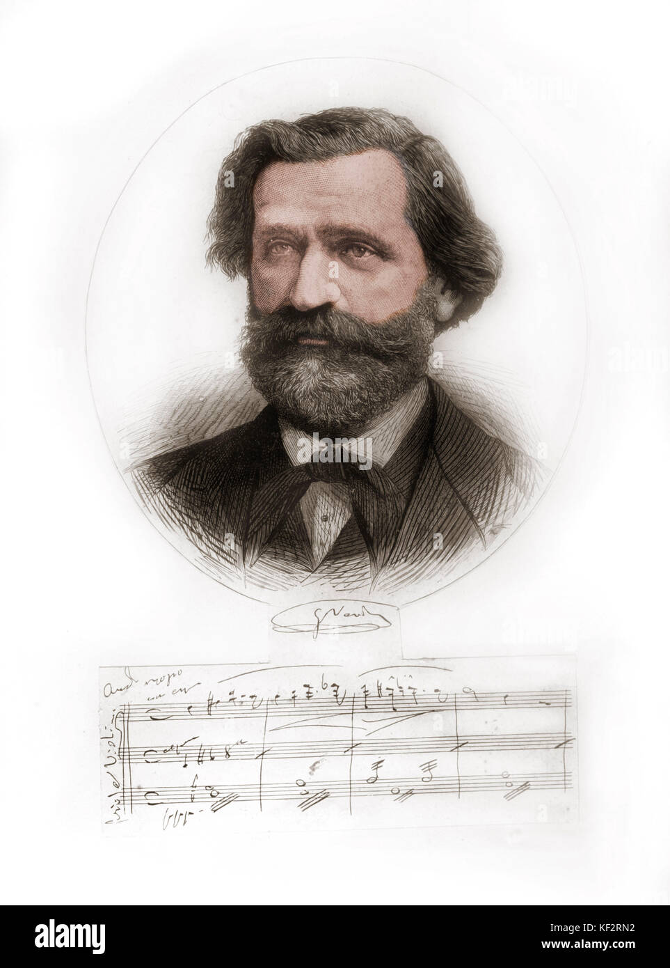 Giuseppe Verdi. Ritratto e autografo litografia di compositore italiano, 9 o 10 Ottobre 1813 - 27 gennaio 1901. Foto Stock