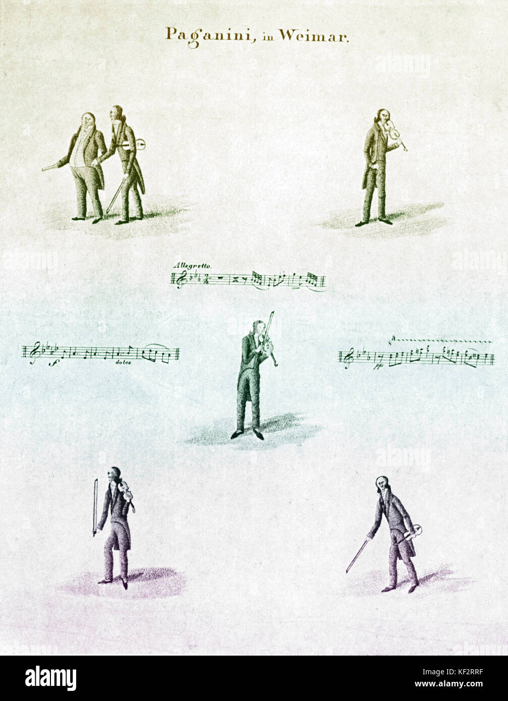 PAGANINI a Weimar - caricatura del violinista e compositore Niccolò Paganini azienda / suonare il violino. Anche i punteggi. Il violinista italiano 27 Ottobre 1782 - 27 Maggio 1840 Foto Stock