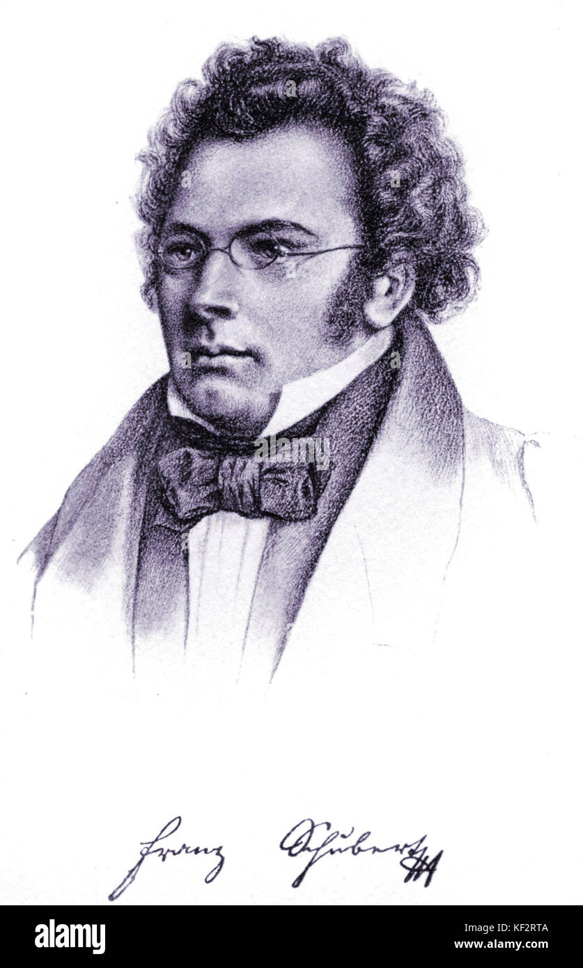 Franz Schubert - Ritratto / Disegno. Il compositore austriaco. 1797 - 1828 Foto Stock