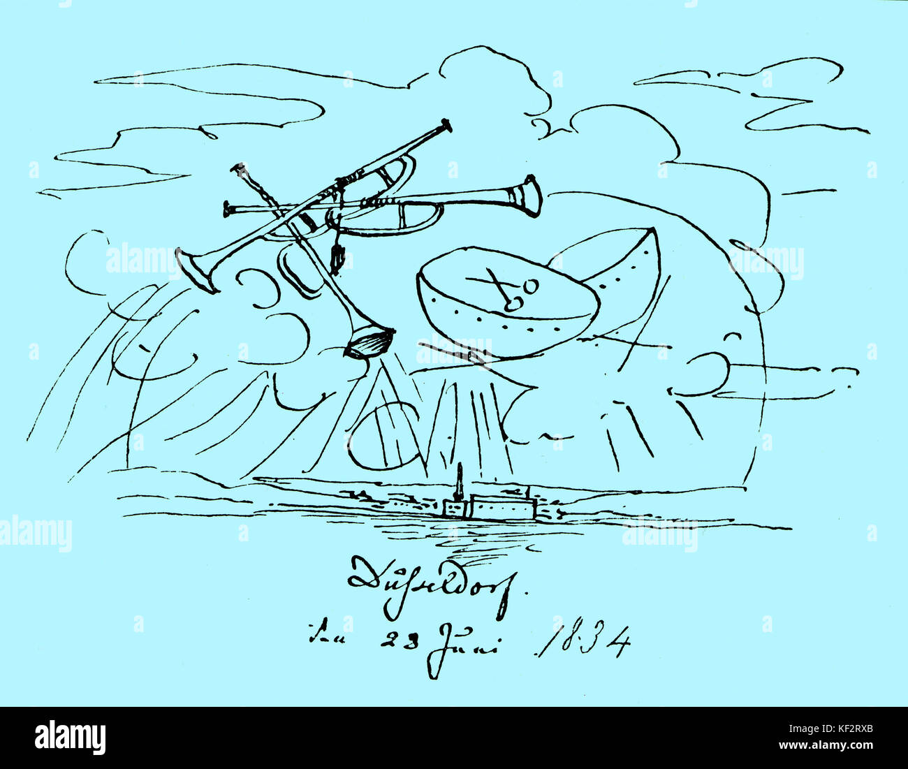 Felix Mendelssohn del disegno datato 28 giugno 1834 di Düsseldorf. Di strumenti. Foto Stock