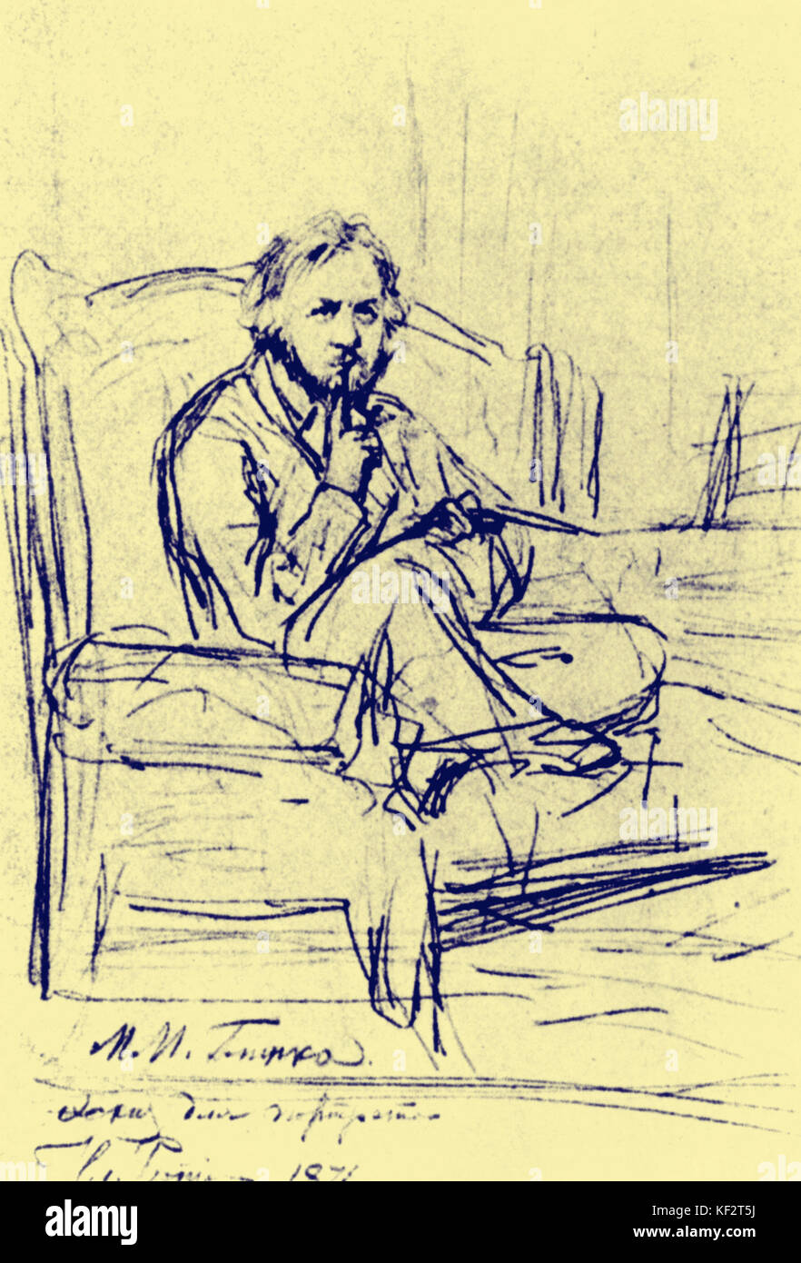 GLINKA, Mikhail Ivanovich, di Ilya Repin, 1871 Il compositore russo (1804-1857) Foto Stock