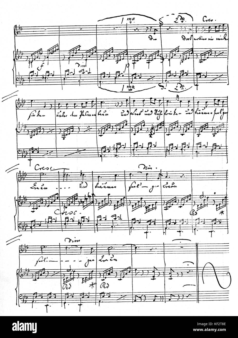 Auf Flügeln des Gesanges da Felix Mendelssohn [sulle ali di un brano]. Punteggio manoscritta, pagina 2. Compositore tedesco, 3 febbraio 1809 - 4 novembre 1847. Foto Stock