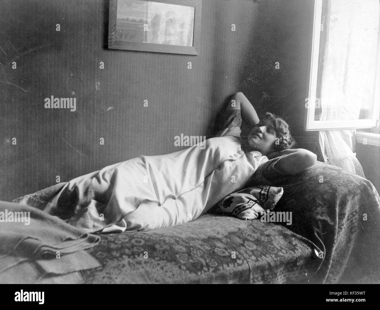 Ritratto, relax, confortevole, donna, interno 3754 Foto Stock