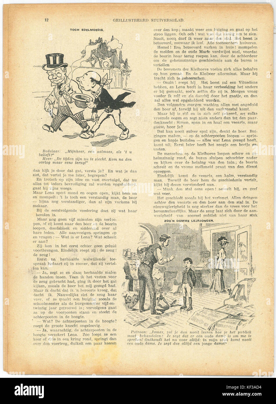 "Stuivers Blad No19, 9 Mei 1915 pagina12" è una pagina della pubblicazione olandese "Stuivers Blad", datata 9 maggio 1915. Fornisce un'istantanea dei media olandesi dell'inizio del XX secolo, mostrando contenuti storici di quel periodo. Foto Stock