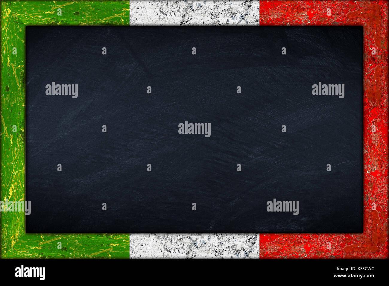 Vuoto lavagna Lavagna con legno italia bandiera italiana vuoto del telaio Foto Stock