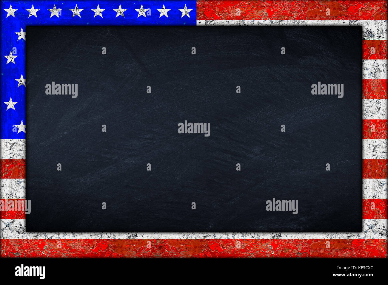Vuoto lavagna Lavagna con legno usa stati uniti d'America bandiera telaio vuoto Foto Stock