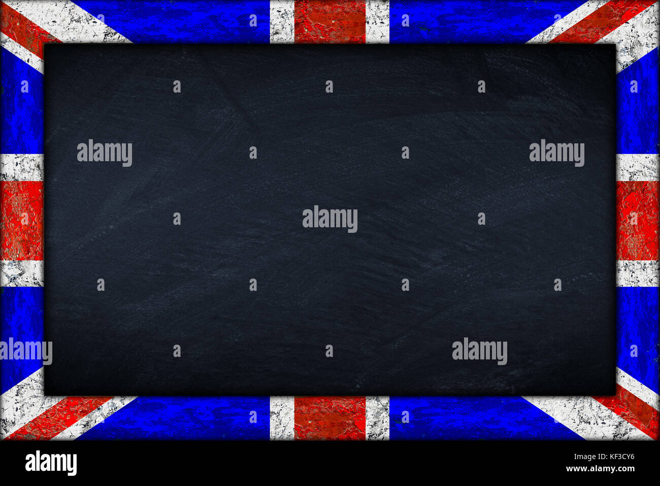 Vuoto lavagna Lavagna con legno uk Regno Unito union jack flag telaio vuoto Foto Stock