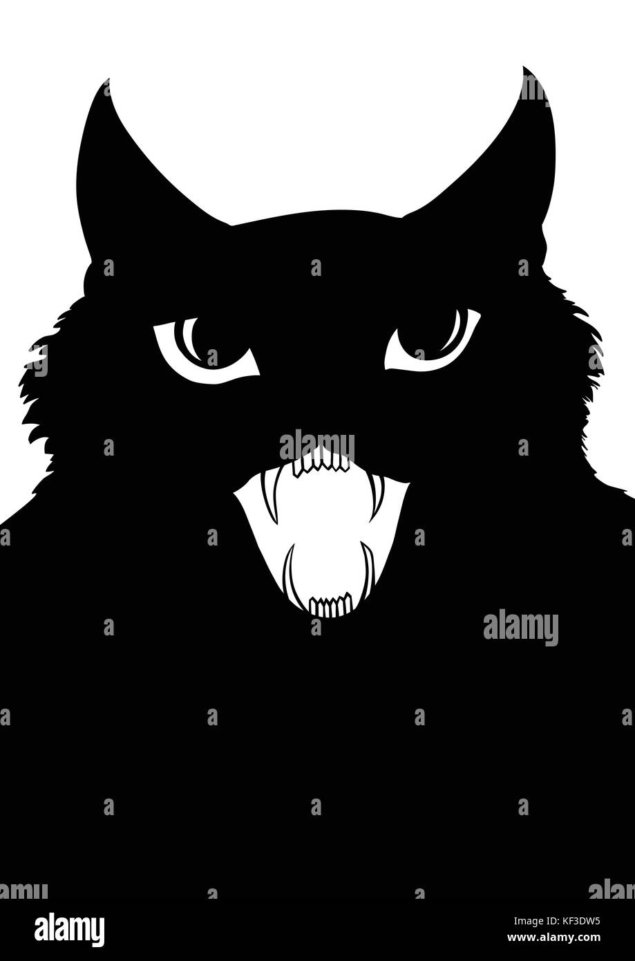 Arrabbiato gatto nero, illustrazione vettoriale. minimaliste helloween sfondo. Illustrazione Vettoriale
