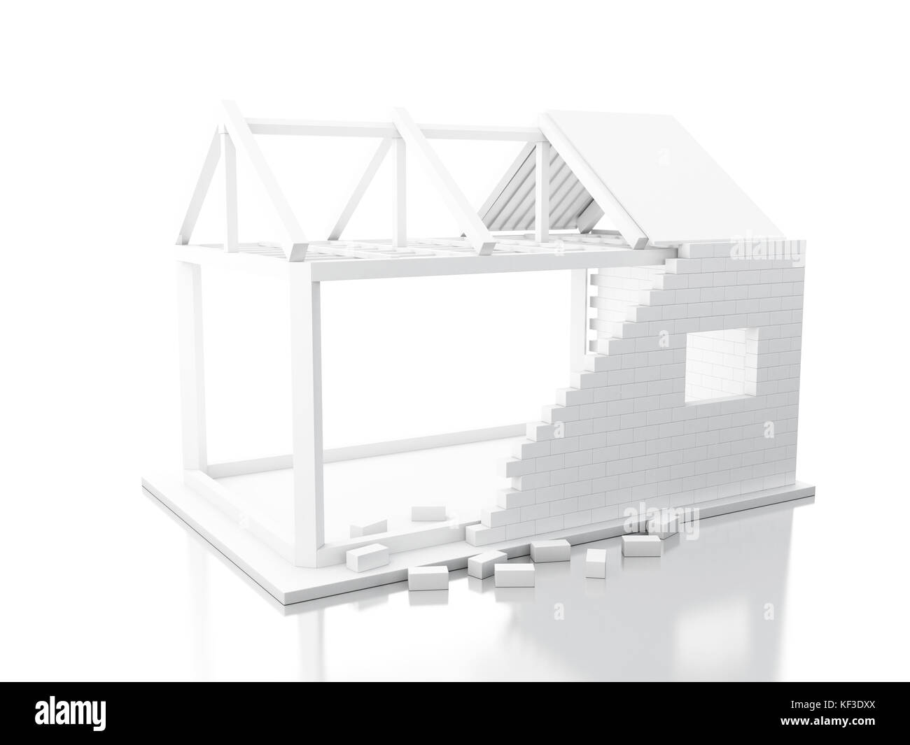 3d illustrazione. casa in costruzione il concetto di costruzione isolati a sfondo bianco Foto Stock