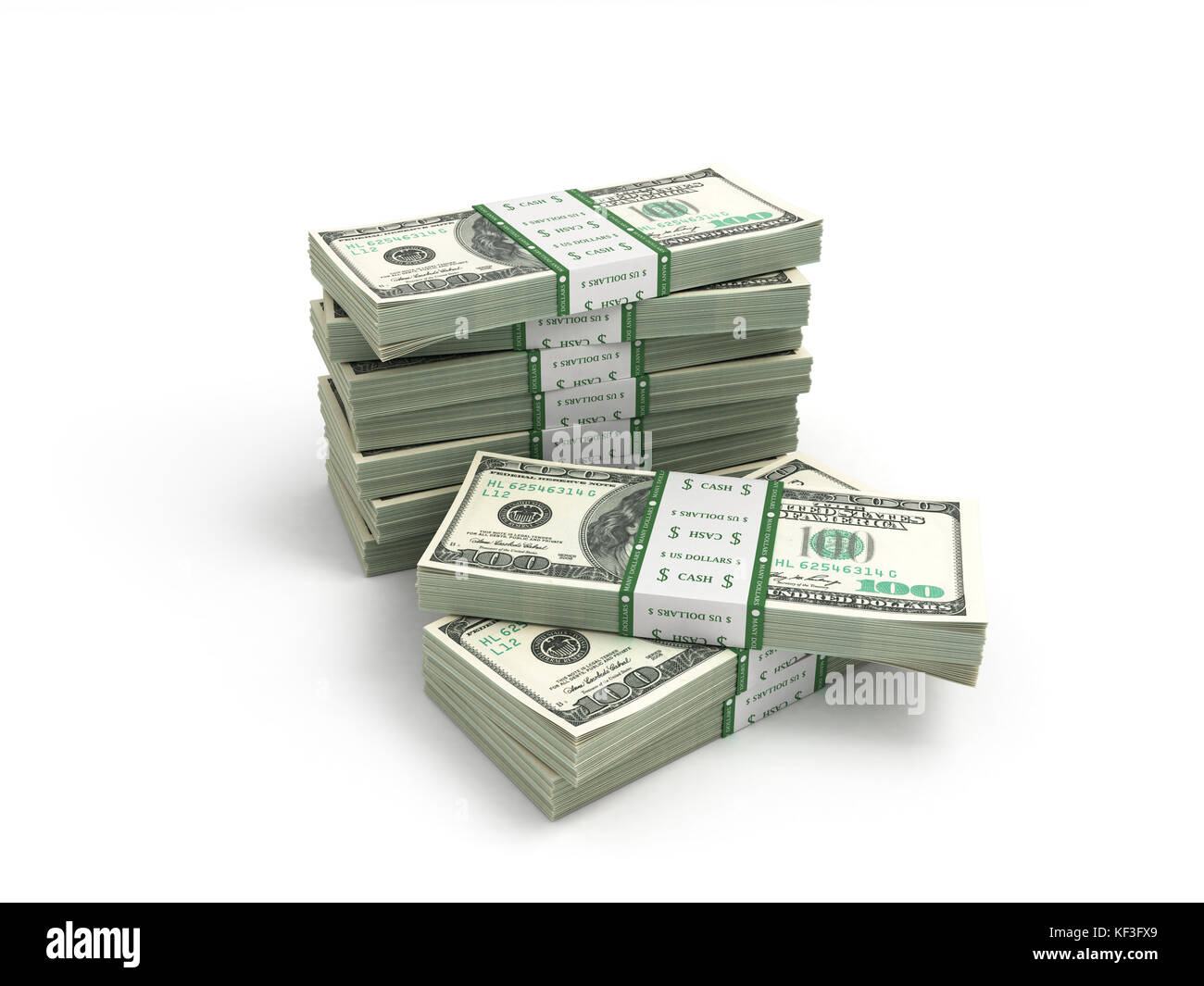 Pack di fatture del dollaro isolato su bianco Foto Stock