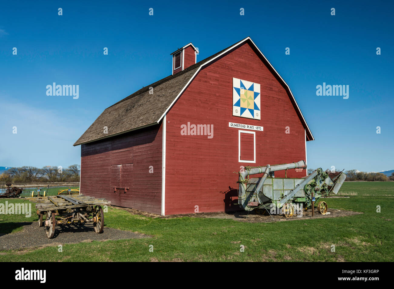 Red Barn, storica fattoria pioniera, Olmstead Place state Park a Ellensburg, Washington, Stati Uniti Foto Stock