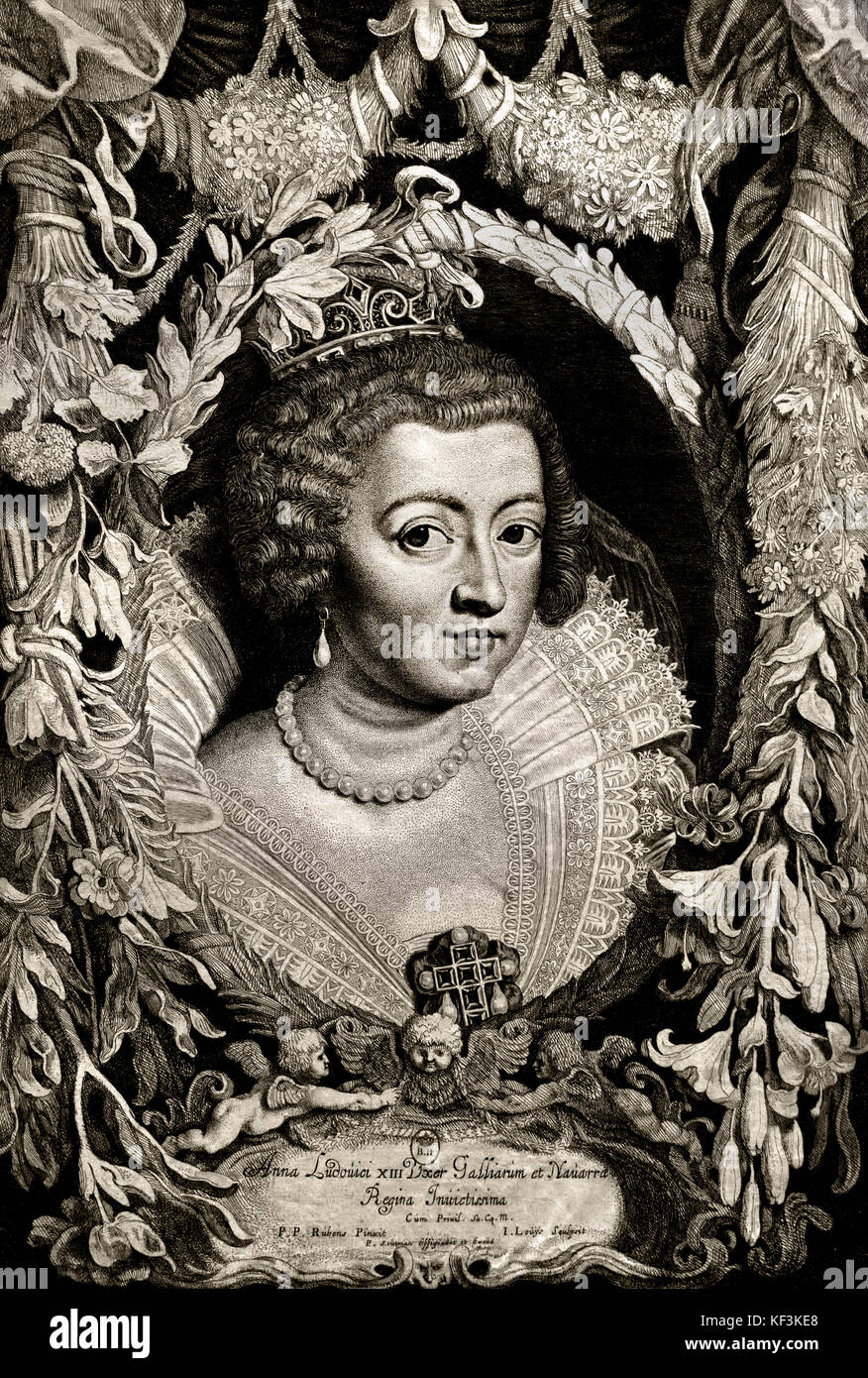 Anna di Autriche (Austria) 1601-1666 Regina di Francia Luigi XIII Sposata madre di Luigi XIV Francia 1635 Jacob Louys dopo ( Peter Paul Rubens (1577-1640) e Pieter Soutman. ) Pittore fiammingo tradizione Barocca .Anversa, Antwerpen, Belgio, Foto Stock