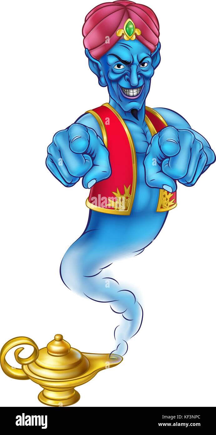 Cartoon Evil Genie puntamento Illustrazione Vettoriale